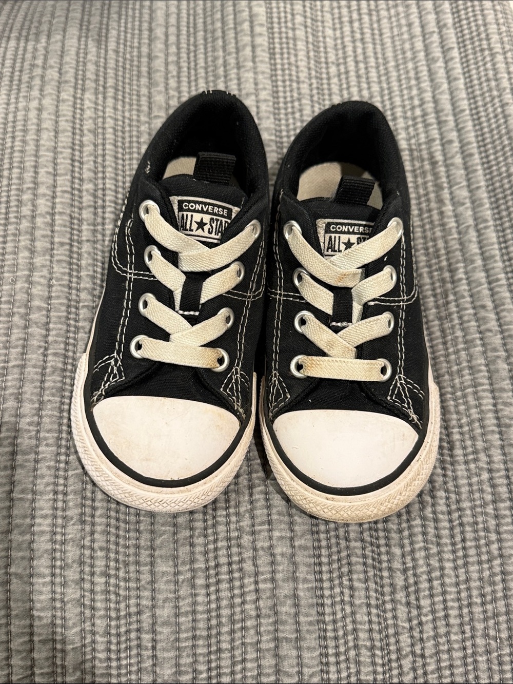Converse Kids Black Canvas Low Top Sneakers with White Accents